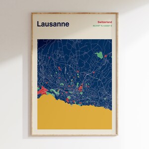 Impressão de mapa de Lausanne Suíça, pôster de mapa, mapa de Lausanne, pôster de mapa colorido, pôster de mapa moderno, qualquer mapa da cidade