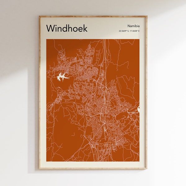 Windhoek City Map Print, MORE COLOURS, Windhoek Namibia Map Poster, Colour Windhoek Map Wall Art, Map Of Windhoek, Any City Map Print