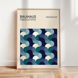 Bauhaus Poster, Geometric Mid Century Art Print, Minimal Bauhaus Wall Art, Blue Abstract Poster, Mid Century Retro Poster | A057