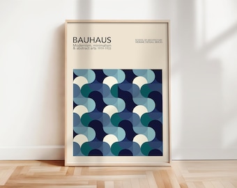 Lámina artística Bauhaus azul: decoración de pared geométrica moderna de mediados de siglo