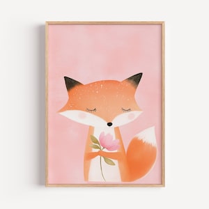Fox Nursery Print: Pastel Pink Floral Animal Art (Digital Download)