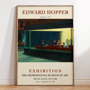Edward Hopper Exhibition Art Print, American Realism Art, Famous Artist Painting, Mid Century Edward Hopper, Nighthawks Poster / V046