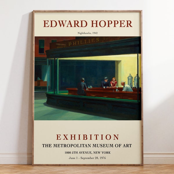 Edward Hopper Exhibition Art Print, American Realism Art, Famous Artist Painting, Mid Century Edward Hopper, Nighthawks Poster | V046