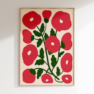 Póster Abstracto De Amapolas, Impresión De Arte Botánico Abstracto, Estampado Botánico Inspirado en Matisse, Estampado De Flores Boho, Mercado De Flores / MF015
