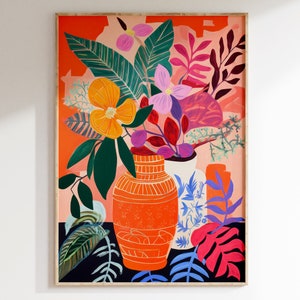 Matisse Inspired Still Life Art Print, Colourful Botanical Painting, Maximalist Wall Art, Flowers And Vase Art Print | B104