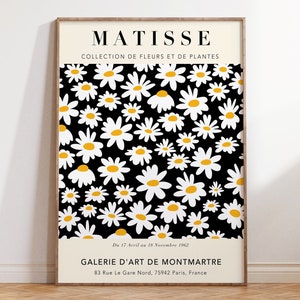 Black & White Floral Matisse Poster, Flower Market Daisies Poster, Black Matisse Exhibition Poster, Minimal Botanical Art Print | MP086