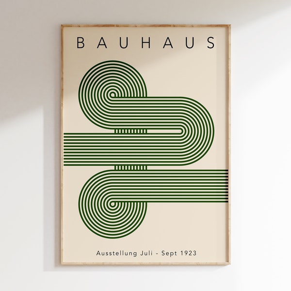 Grünes Mid Century Bauhaus Poster, Bauhaus Ausstellung Kunstdruck, geometrisches Poster, Minimal Bauhaus Wandkunst, geometrische Wandkunst | BAU144
