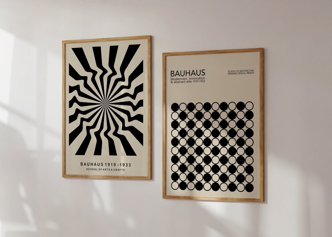 Black Geometric Bauhaus Art Print Set, Minimalist Bauhaus Wall Art, Mid ...