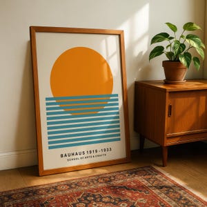 Mid Century Bauhaus Art Print: Geometric Sun Poster image 2