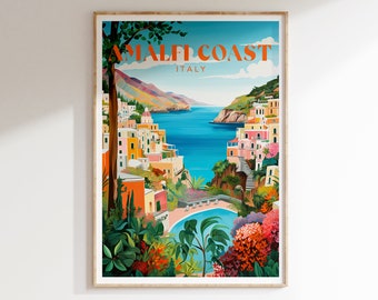 Amalfi Coast Italy Art Print: Colourful Travel Poster