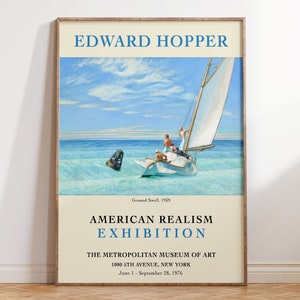 Edward Hopper Exhibition Poster, American Realism Art, Famous Artist Painting, Mid Century Edward Hopper Ground Swell, 1939 Poster  | V052