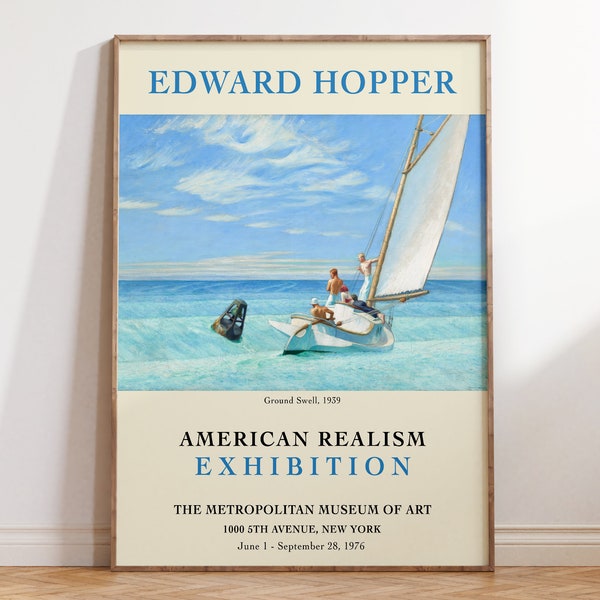 Edward Hopper Exhibition Poster, American Realism Art, Famous Artist Painting, Mid Century Edward Hopper Ground Swell, 1939 Poster  | V052