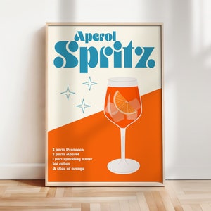 Cartel retro de Aperol Spritz, MÁS COLORES, Arte de pared del carrito de bar, Impresión de arte de Aperol Spritz, Cartel de cóctel retro, Mediados de siglo, Arte preppy / KI107