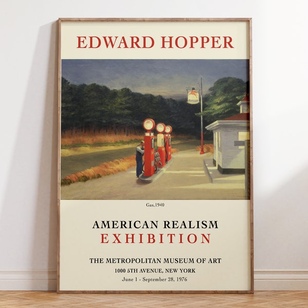 Edward Hopper Exhibition Art Print, American Realism Art, Famous Artist Painting, Mid Century Edward Hopper Gas, 1940 Affiche | V049