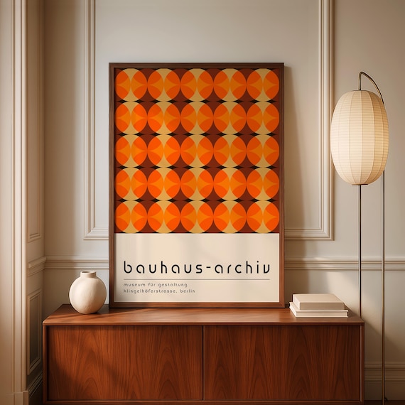 Orange Geometric Bauhaus Art Print: Mid-Century Modern Wall Decor