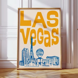 Impresión retro de viaje a Las Vegas, impresión con ilustración dibujada a mano, póster de Las Vegas de mediados de siglo, póster vintage de Las Vegas / 5A25