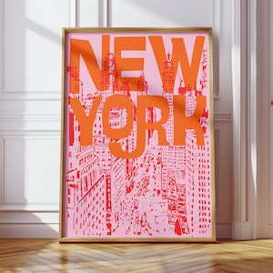 Retro New York Cityscape Travel Poster: Mid-Century Modern Print