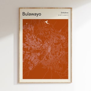 Selección de 8 colores, BULAWAYO City Map Print, Bulawayo Zimbabwe Map Poster, Colour Bulawayo Map Wall Art, Mapa de Bulawayo, Mapa de Bulawayo, Cualquier mapa de ubicación