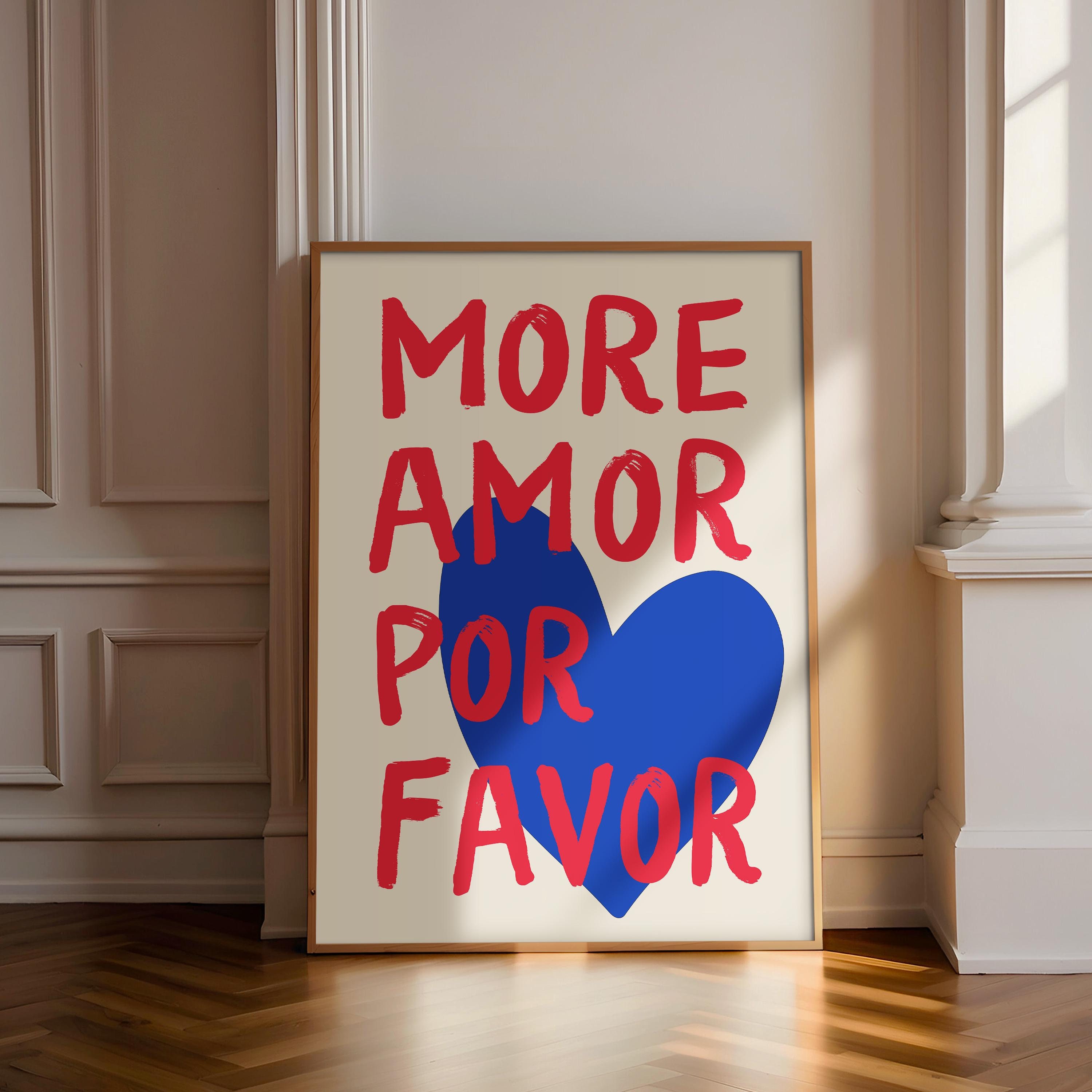 Poster Déco Murale 'More Amor Por Favor' - Toile 60x80 Cm Sans Cadre - Style Maximaliste, Couleur Rose