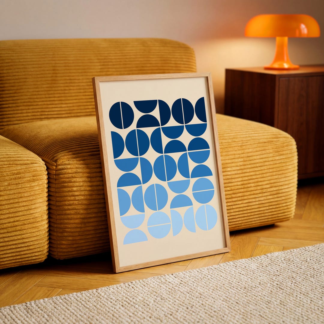 Blue Bauhaus Art Print With Framed Option - Minimalist Geometric Wall ...
