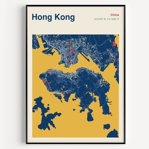 Hong Kong Map Print, Colour Hong Kong Map Poster, Hong Kong Map Poster, Hong Kong Map Wall Art, Hong Kong City Map, Map Of Hong Kong