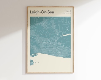 Leigh On Sea Map Poster, MORE COLOURS, Leigh On Sea Map Print, Colour Leigh On Sea Map Wall Art, Modernist Wall Art, Custom Colour Map