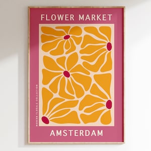 Amsterdam Flower Market PRINT, Pink, Yellow Matisse Style Flower Poster, Abstract Wavy Flower Art Poster, Boho Flower Market Print | F178
