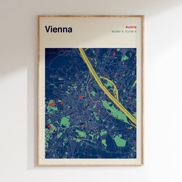 Vienna Austria Map Print, Vienna Map Poster, Vienna Map Wall Art, Map Of Vienna, Colour Vienna Poster, Custom Locations