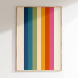 Retro Regenbogen Streifen Kunstdruck, 1970er Jahre Retro Art Poster, 70er Jahre Ästhetik, Regenbogen Poster, Bauhuas Poster, Bunte Groovy Art | R005