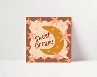 Sweet Dreams Nursery Print: Boho Moon and Stars Wall Art