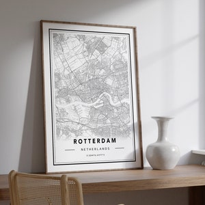 Rotterdam City Map Print, Map of Rotterdam, Rotterdam Map Poster, Minimal Rotterdam Map, Rotterdam Street Map, Custom Map Wall Art image 4