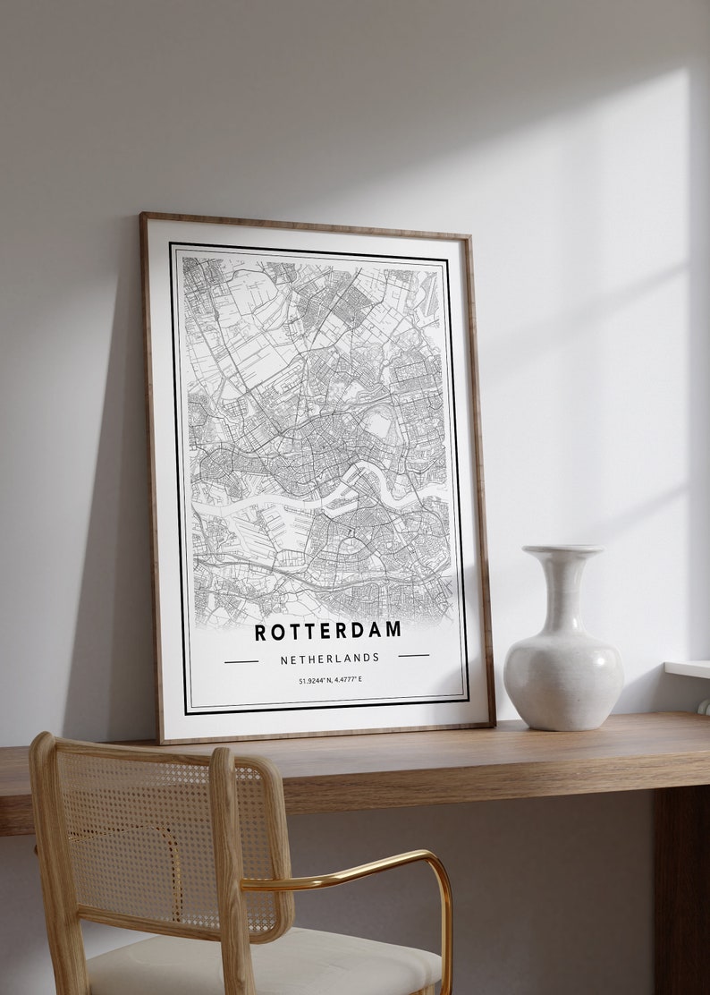 Rotterdam City Map Print, Map of Rotterdam, Rotterdam Map Poster, Minimal Rotterdam Map, Rotterdam Street Map, Custom Map Wall Art image 4