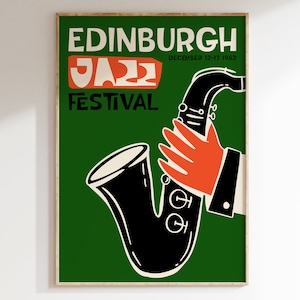 Edinburgh Jazz Festival Poster, Mid Century Jazz Print, Jazz Art Print, Jazz Music Wall Art, Retro Music Poster | MU105