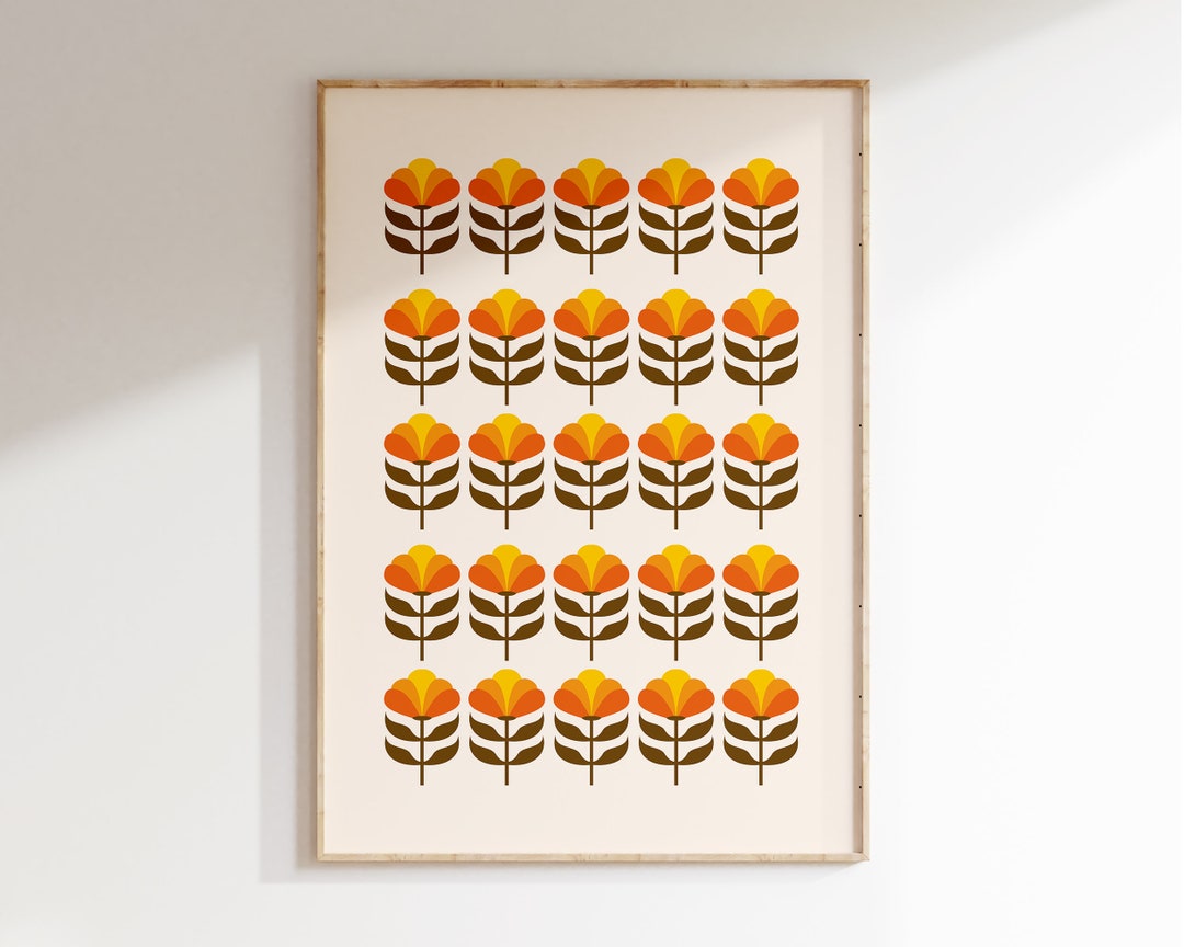 Mid Century Flower Art Print, Retro Flower Poster, Mid Century Modern