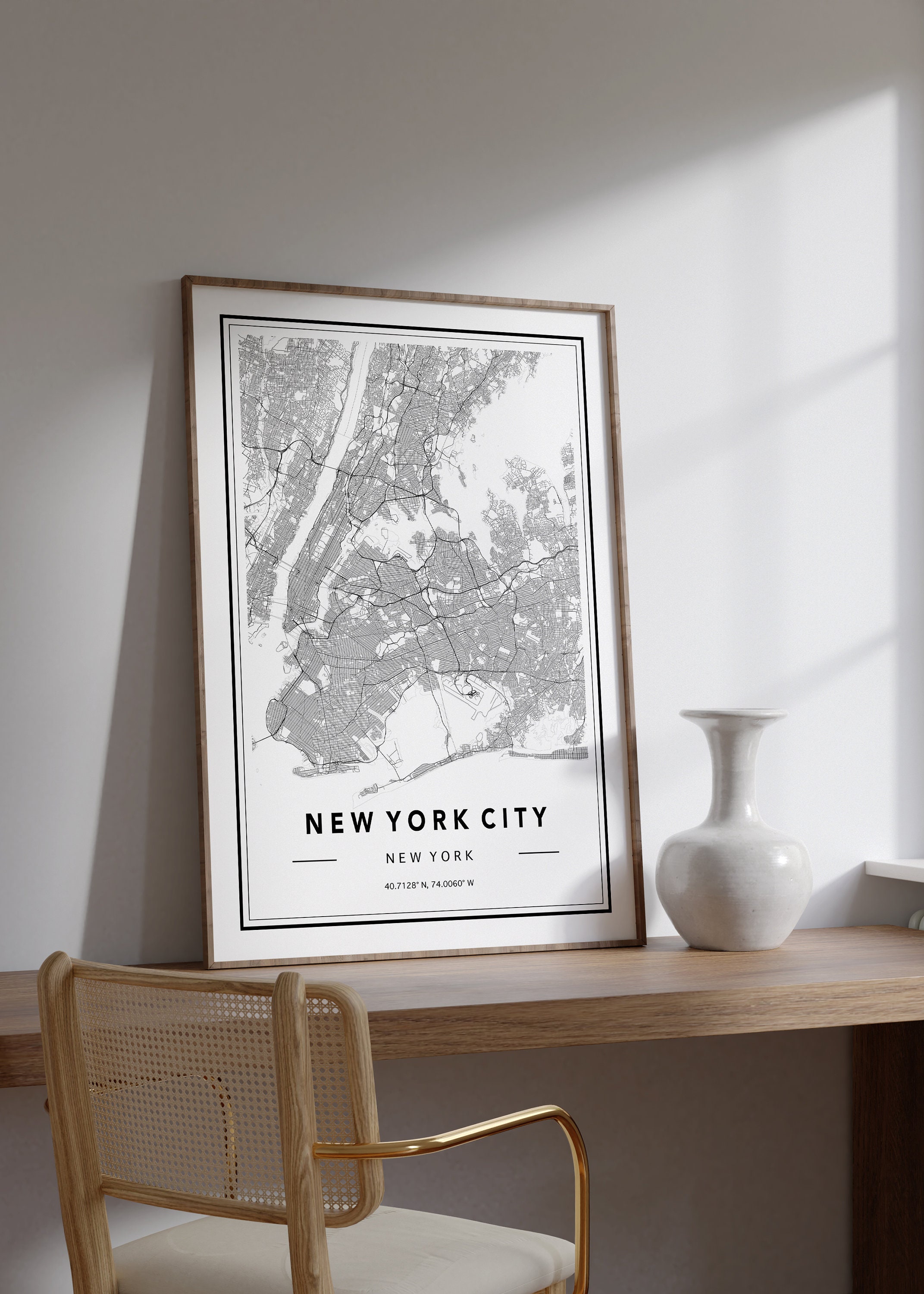 Minimalist New York City Map Art Print: Unframed Matte Poster - Etsy