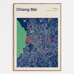 Chiang Mai Map Print, Chiang Mai Map Poster, Chang Mai Map Wall Art, Chiang Mai Map, Chiang Mai Thailand Art Print, Map Of Chiang Mai image 1