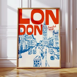 Poster de voyage à Londres, impression Londres rétro, impression voyage du milieu du siècle, art mural Londres, estampes Londres tendance, impression voyage rétro | TR207