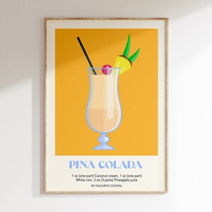 Pina Colada Cocktail Poster, Retro Cocktail Poster, Cocktail Art Print, Kitchen Bar Poster, Retro Kitchen Art | G004