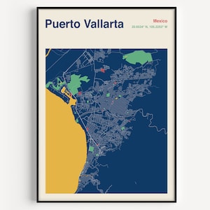 Puerto Vallarta Kaart Afdrukken, Puerto Vallarta Kaart Poster, Puerto Vallarta Wegenkaart, Kaart van Puerto Vallarta, Aangepaste Kaart Poster
