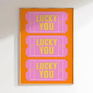 Trendy Lucky You Ticket Retro Poster, Pink Lucky You Vintage Style Ticket Wandkunst, Retro Galeriewand, Preppy Bar Cart Art | T045