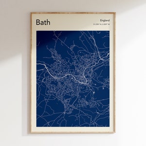 BATH Map Poster, MORE COLOURS, Bath England Map Print, Colour Bath Map Wall Art, Bath City Map Poster, Modernist Wall Art, Custom Colour Map