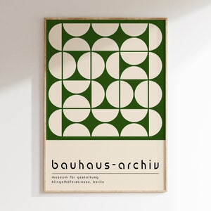 Green Mid Century Bauhaus Poster, Bauhaus Archiv Exhibition Art Print, Bauhaus Semi Circles Wall Art, Green Minimalist Posters | A231