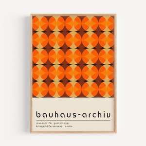 Orange Mid Century Bauhaus Poster, Bauhaus Exhibition Art Print, Geometric Poster, Minimal Bauhaus Wall Art, Geometric Wall Art | A208