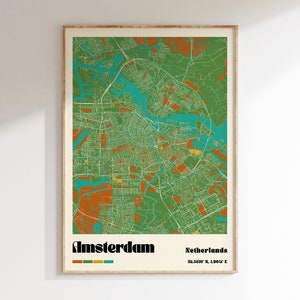 Amsterdam Karte Druck, Amsterdam Karte Poster, bunte Amsterdam Karte Wandkunst, Karte von Amsterdam, Niederlande Poster, individuelles Kartendesign