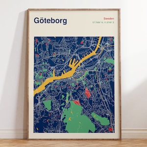 Göteborg City Map Print, Gotemburgo Suecia Cartel del mapa, Göteborg Arte mural, Mapa de Gotemburgo, Suecia
