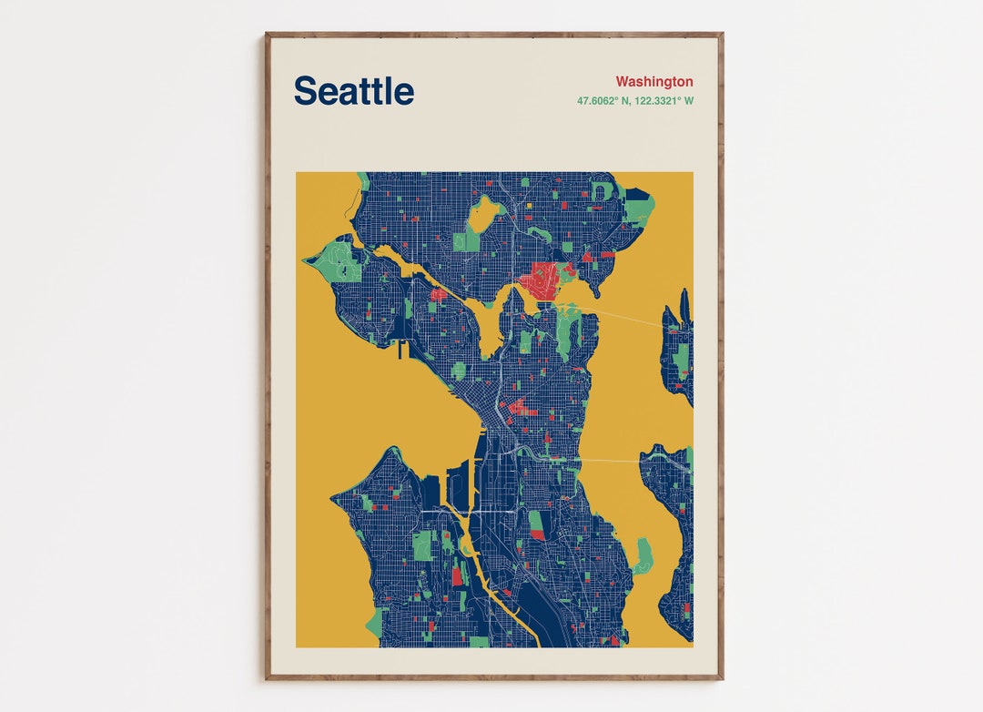 Seattle City Map Print, Seattle Map Poster, Seattle Map Wall Art ...
