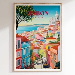Lisbon Art Print, Colourful Travel Poster, Lisbon Portugal Travel Art, Lisbon Painting, Colourful Travel Poster Gallery
