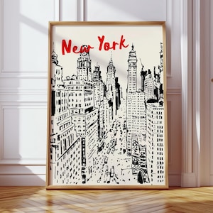 Impression de voyage à New York, impression dessinée à la main rétro New York, téléchargement numérique, affiche tendance à New York, art mural New York | F119