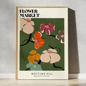 Flower Market Notting Hill Poster, Flower Market Poster, Flower Market Wall Art, Retro 70's Flower Market, Boho Flower Market Print | F011