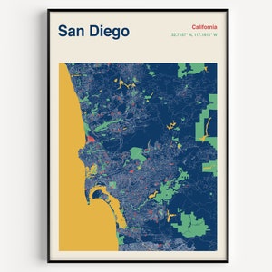 SAN DIEGO Map Print, San Diego Map Poster, Colour San Diego Map Wall Art, Map Of San Diego, San Diego City Map, Custom Maps Available